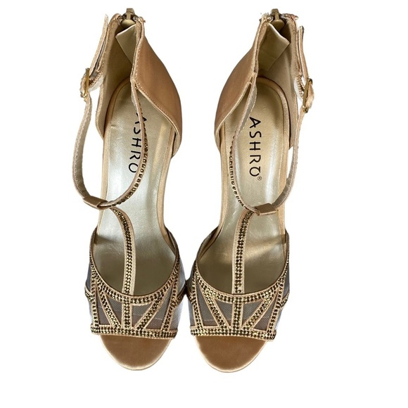 Ashro Gold Heels Zippered Back and Sequins Ladies - Picture 5 of 13